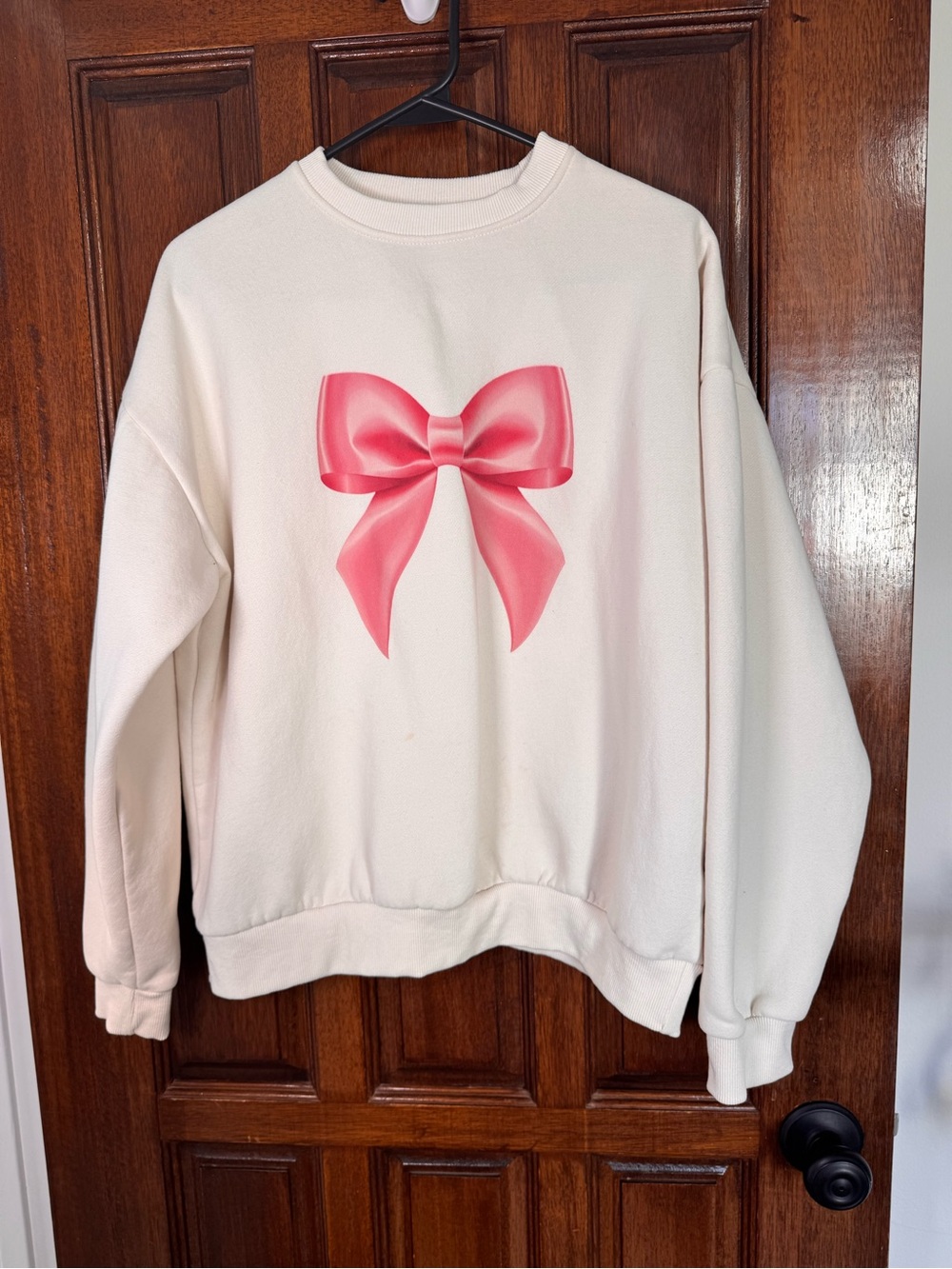 Edikted Cream Sweatshirt with Pink Bow Graphic